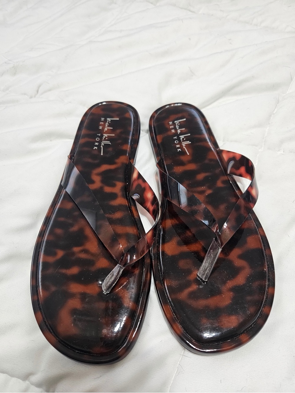 Nicole Miller Tortoiseshell Jelly Flip Sandals - Brown/Black